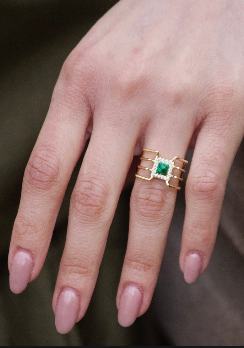 Spider Ring with Green Malachite